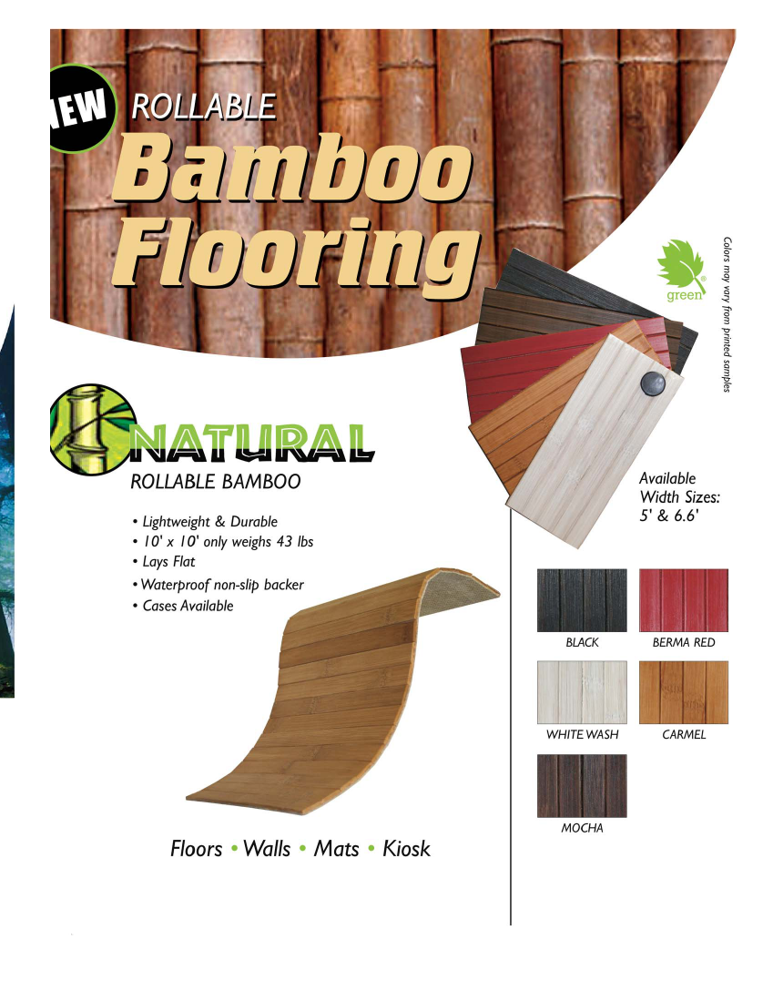 Natural Rollable Bamboo Trade Show Floors, Walls, Mats or Kiosks: Available in 8 Great Colors, Lightweight & Durable, Lays Flat, Waterproof non-slip backer