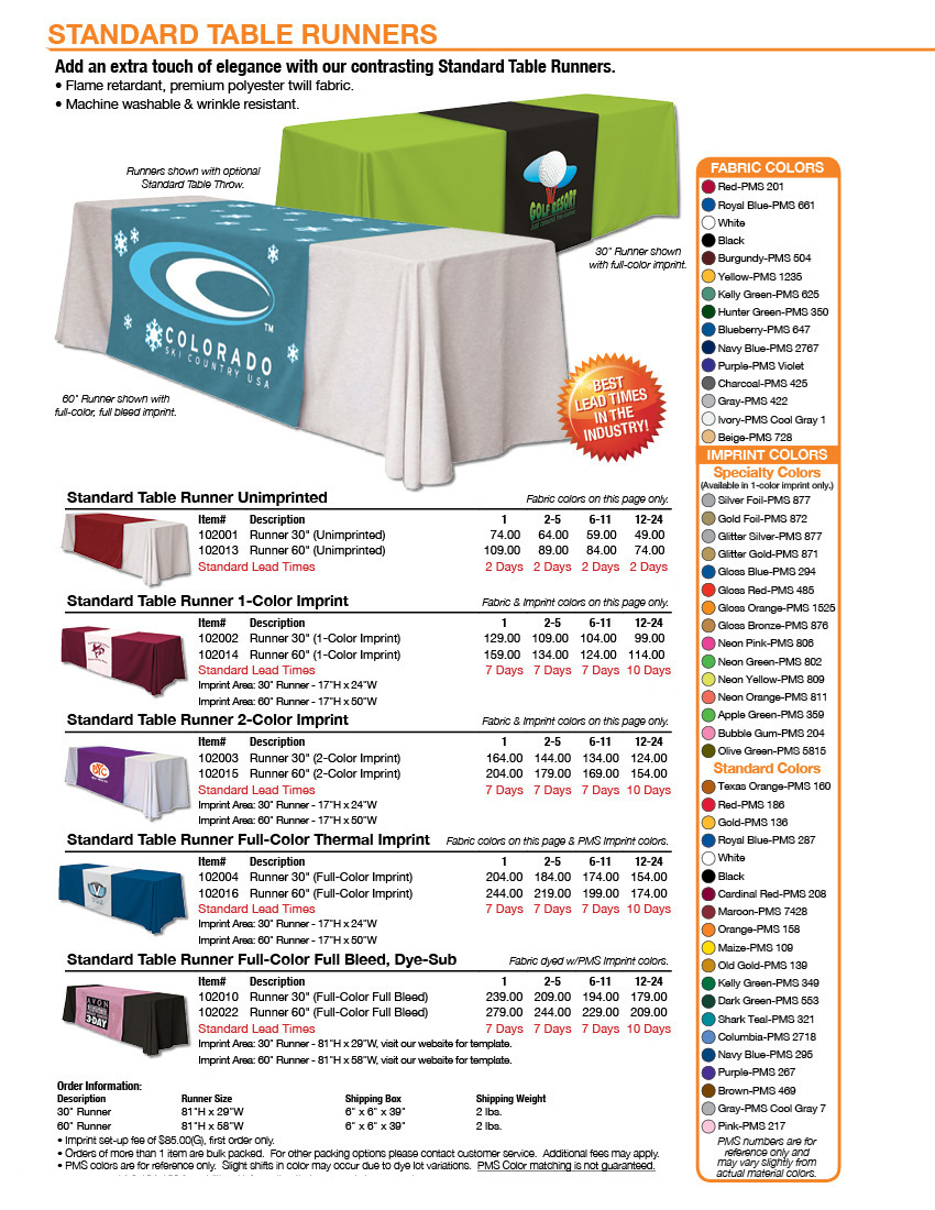 Standard table runners
